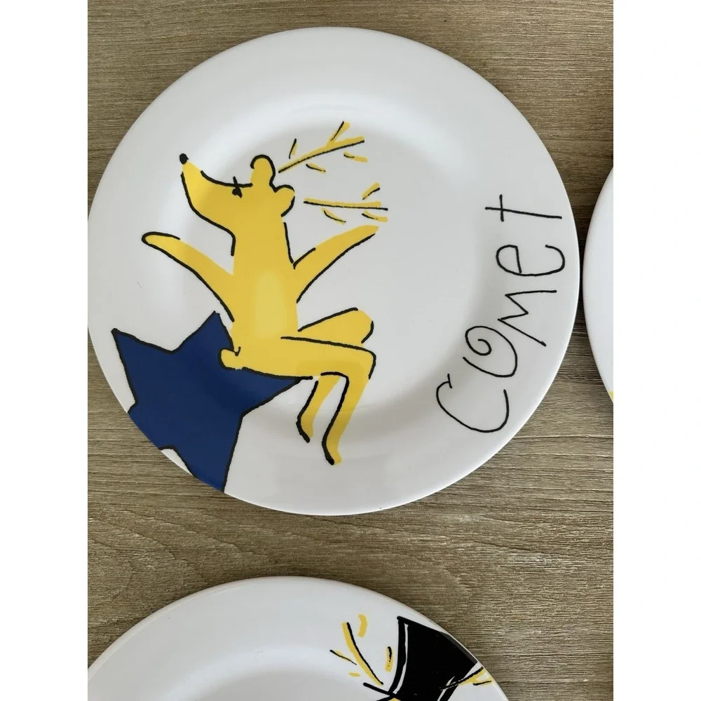 Pottery Barn Kids Santa's Reindeer Melamine Plates Set  Comet Cupid Donner Blitz